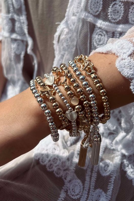 Laundry B Free Spirit Stretch Stacker Bracelet Linked Hearts Silver